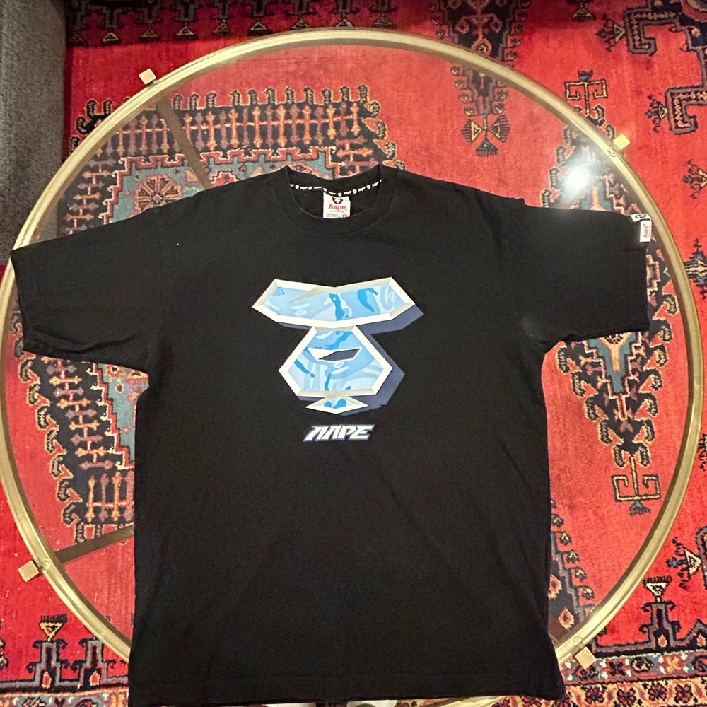 Bape Black Tee with Blue Camouflage Logo